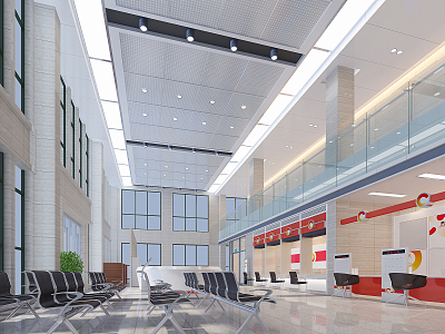 The business hall of a modern bank. 3d model