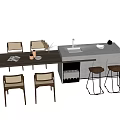 Modern Bar Counter With Wooden Top Stools Wine Cooler And Table Lamp