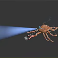 Metallic Commercial Equipment with Blue Dots and Mechanical Arm Emitting Blue Beam