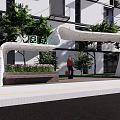 Park Road Station Modern Architectural Design With White Arched Entrance Green Plants And Trees