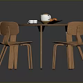 Round Wooden Dining Table Set With Four Matching Chairs And Tableware 3d model