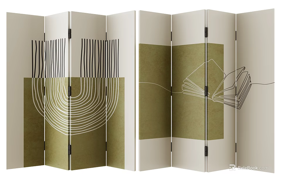 Modern Folding Screen With Abstract Lines Geometric Shapes And Neutral Tones 3d model 
