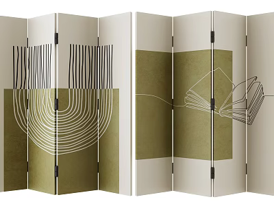 Modern Folding Screen With Abstract Lines Geometric Shapes And Neutral Tones 3d model