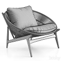 Modern Wicker Lounge Chair With Wooden Legs And Gray Cushions Shown In Multiple Angles