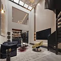 Modern Basement Interior Design With Staircase Cozy Sofa And TV 3d model