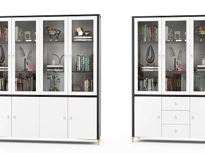 Modern Bookcase With Glass Doors Books Decorative Items Storage Cabinets And Drawers 3d model