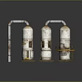 Industrial Storage Tanks With Rusted Pipes Yellow Platforms And Metal Structures