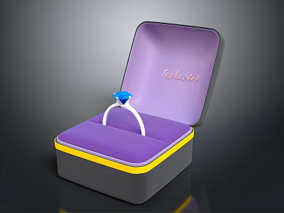 Purple Jewelry Box With Blue Gemstone Ring And Yellow Trim 3d model