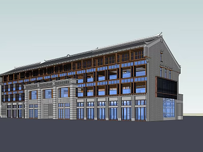 Modern Commercial Complex Exterior Design With Traditional Style Roof And Large Windows Multi story Structure 3d model