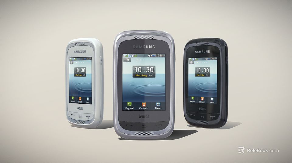 Three Samsung And LG Digital Mobile Phones Screen Showing Time 1030 3d model 