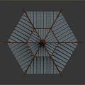 Chinese Traditional Pavilion With Multi Tiered Blue Roof Red Brown Eaves And White Hexagonal Base