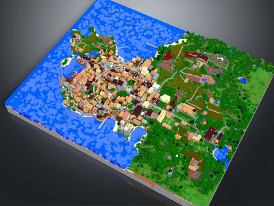 Modern 3D Island Model Featuring Urban Layout Water Areas And Green Spaces 3d model