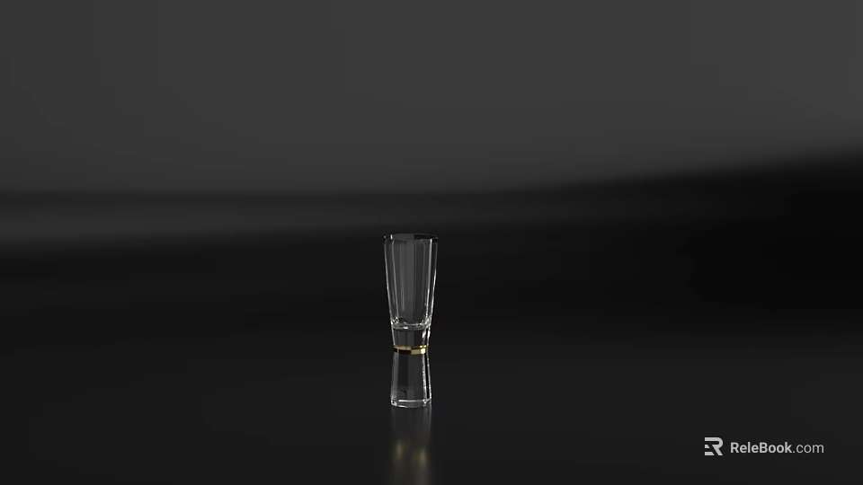 Transparent Shot Glass Placed On Black Surface With Gray Background Minimalist Style 3d model 