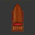 Gothic Style Wooden Chair With Pointed Top And Red Cushion Seat