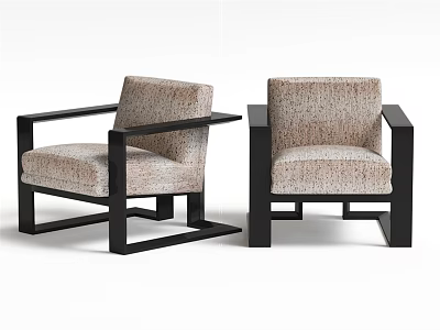 Modern Single Sofa With Black Frame Square Arms And Beige Textured Fabric 3d model