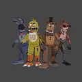 Animatronic Game Characters Including Blue Rabbit Yellow Chicken Brown Bear And Red Fox