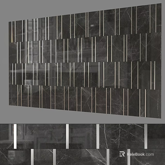 Modern Interior Wall With Dark Marble Tiles And Metal Trim 3d model 