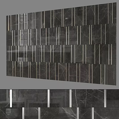 Modern Interior Wall With Dark Marble Tiles And Metal Trim 3d model