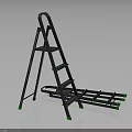 Metal Foldable Ladder With Black Frame Green Steps And Non Slip Feet