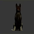 German Shepherd 3D Model Sitting with Brown Black Fur and Erect Ears on Gray Background