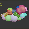 Cute Baby Lying On Blue Cloud With Pacifier And Blonde Hair