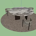 Round Marble Top Dining Table With Four Gray Chairs On Brown Round Carpet