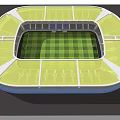 Football Stadium Interior With Green Turf White Lines And Black Blue Seats