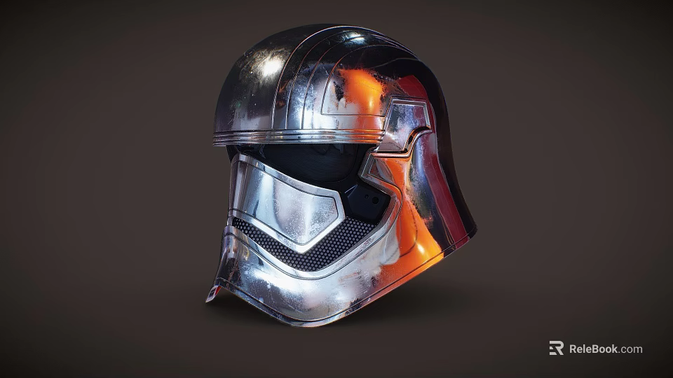 Futuristic Shiny Metallic Helmet With Detailed Design And Smooth Surface On Dark Background 3d model 