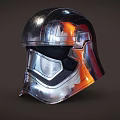 Futuristic Shiny Metallic Helmet With Detailed Design And Smooth Surface On Dark Background