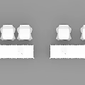 White Tablecloth Covered Long Tables With Three White Chairs Each And Simple Table Items 3d model