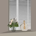 Elegant Interior Corner With White Blinds Fresh Flower Bouquet And Round Bag