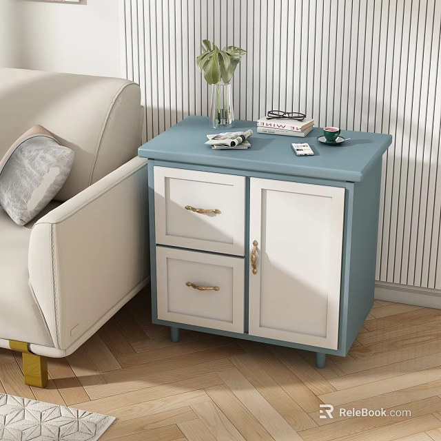 Modern Blue And White Entryway Cabinet Sideboard With Vase Books Phone In Living Room 3d model 