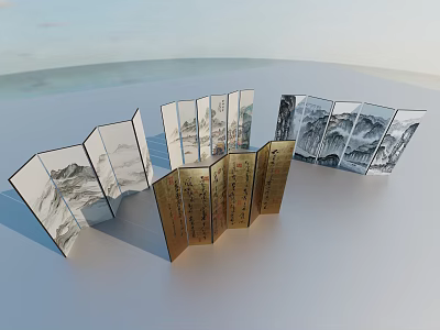 Architectural Exterior Wall Design With Traditional Screen Art And Gold Inscriptions 3d model