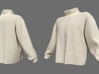 Cream Turtleneck Knitted Sweater Front And Back Views 3d model