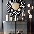 Elegant Modern Console Table Interior With Decorative Vases Circular Mirror And Floor Lamp 3d model