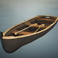 Vintage Wooden Boat With Two Wooden Oars And Natural Wood Structure