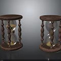 Two Vintage Hourglasses With Wooden Stands And Glass Containers Holding Sand