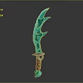Teal Fantasy Dagger 3D Model With Irregular Spiked Blade And Brown Handle