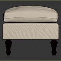 Elegant White Tufted Ottoman With Soft Upholstered Seat And Wooden Legs