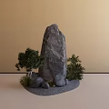 Natural Garden Landscape Design With Large Rock Small Trees And Stones