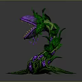 Mysterious Plant With Green Leaves Purple Body Open Mouth Sharp Teeth Vines