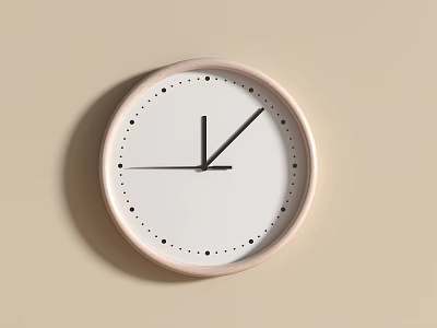Minimalist Wall Clock With Light Pink Frame White Dial And Beige Wall 3d model