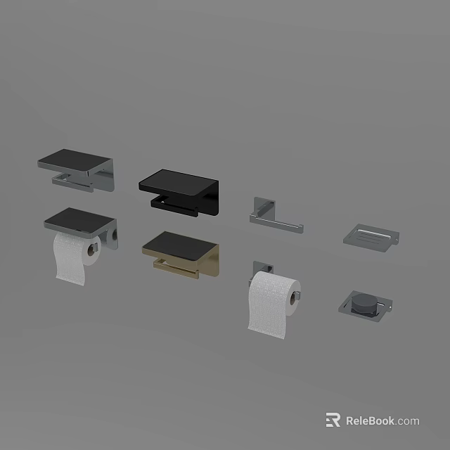 Modern Bathroom Accessories Including Toilet Paper Holder Soap Dish And Wall Shelf 3d model 