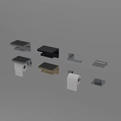 Modern Bathroom Accessories Including Toilet Paper Holder Soap Dish And Wall Shelf 3d model