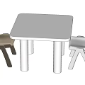 Square White Kids Table With Light Brown And White Chairs For Children