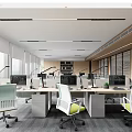 Modern Public Office Workspace With Open Layout Desks Computers And Ergonomic Chairs 3d model