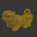 Ancient Style Tiger Sculpture With Intricate Carvings And Curled Tail In Lying Posture