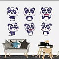 Cute Panda Wall Stickers With Various Facial Expressions In Living Room Decor