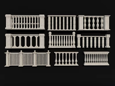 Architectural Balustrades Featuring Various Decorative Designs And Stone Railings 3d model
