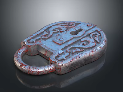 Vintage Rustic Metal Padlock With Intricate Carvings And Rusted Surface For Household Use 3d model